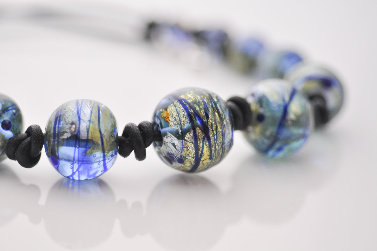 Graduated Necklace (Knotted) - Silver Foil Trail Beads