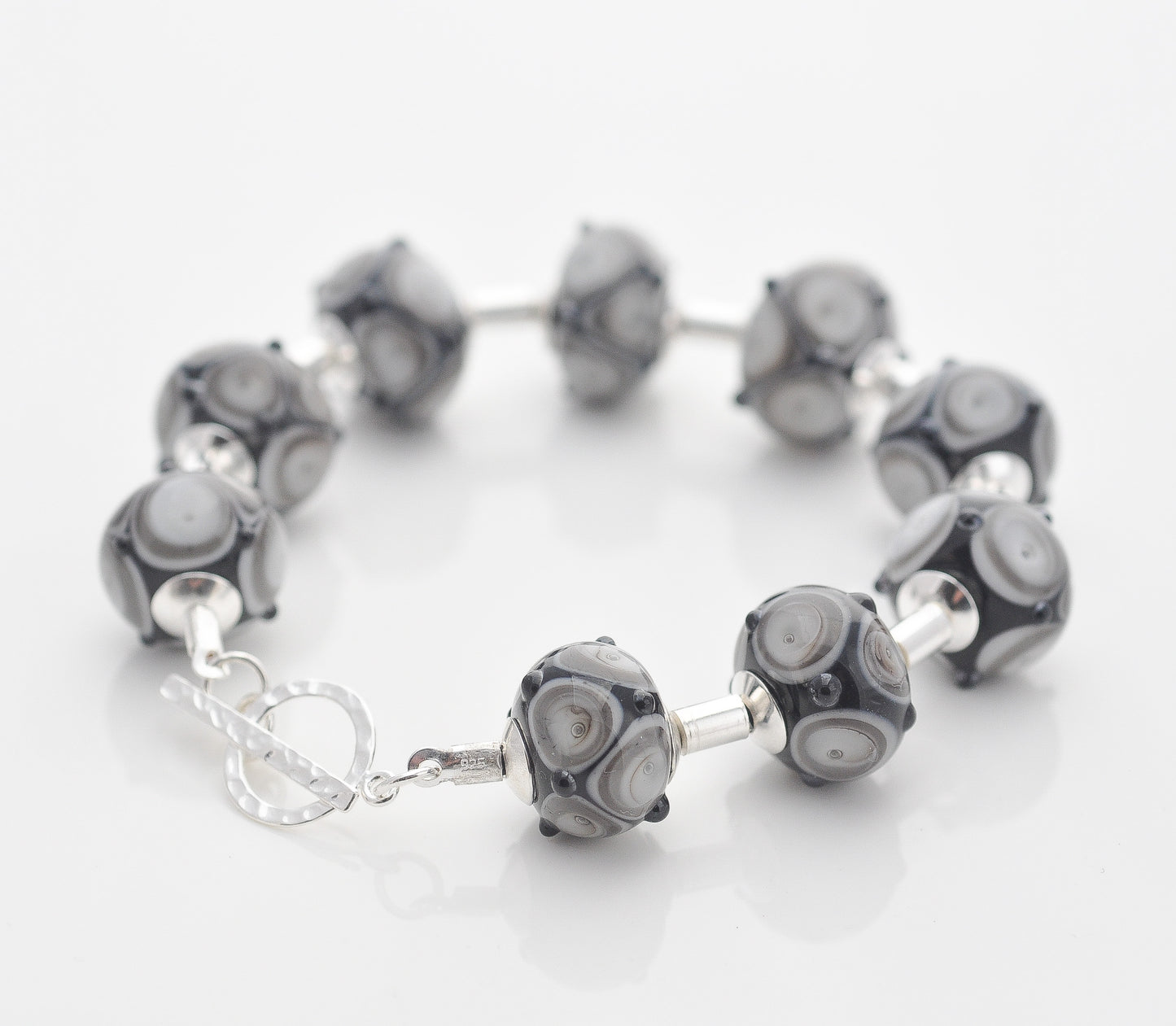 Sterling silver tube bead bracelet: Monochrome Bubbles