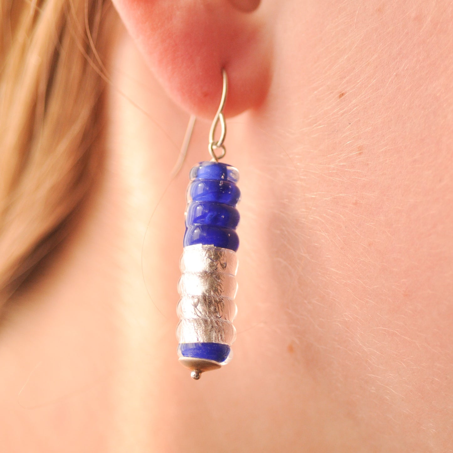 Earrings: Silver foil tube