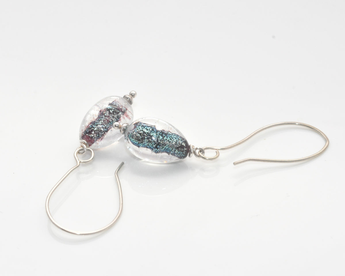 Earrings: Dichroic drops