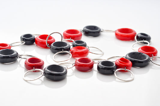 Glass Ring Necklace: Red and Black
