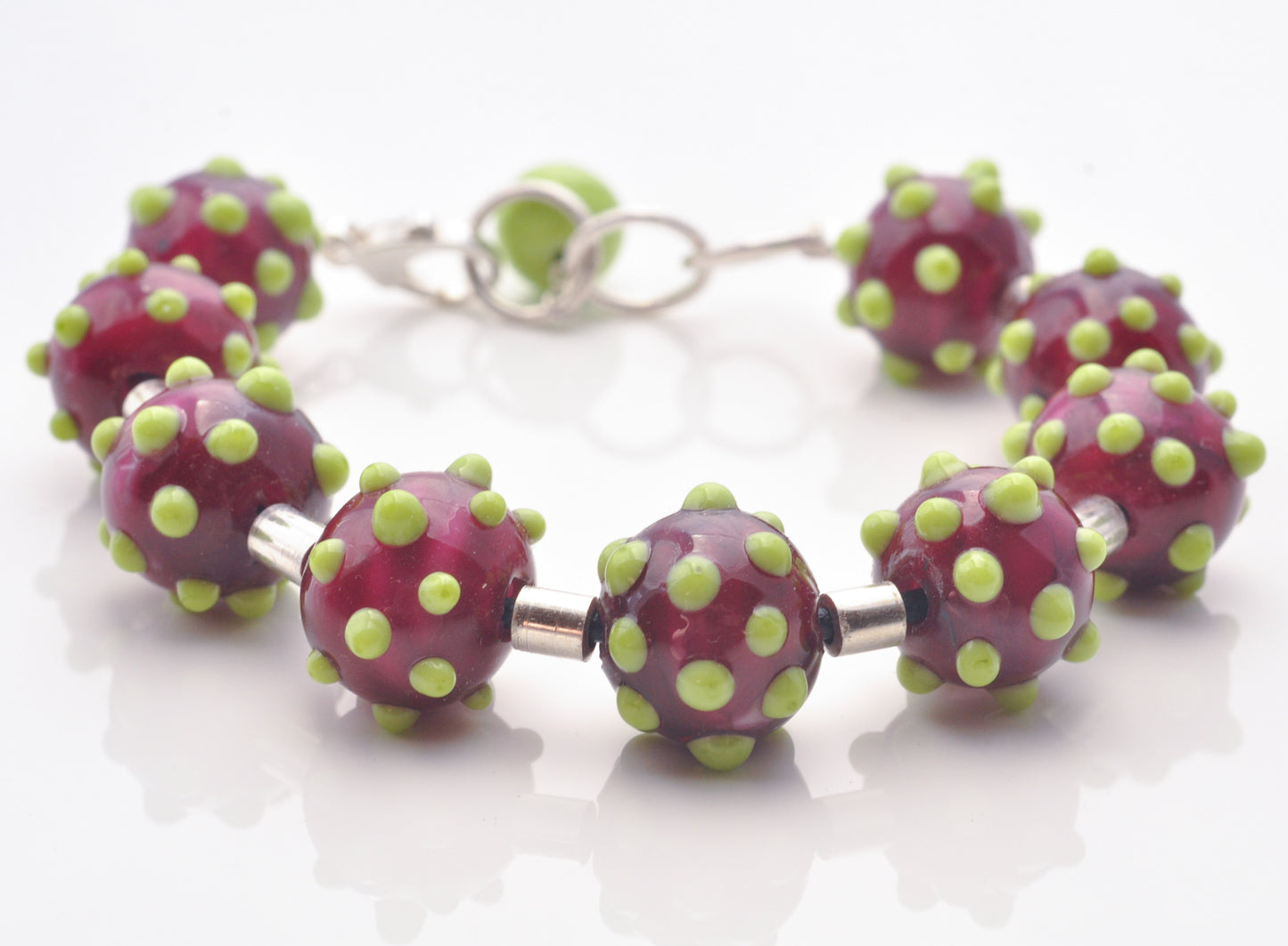 Sterling silver tube bead bracelet: Raspberry Dalek