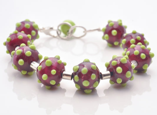 Sterling silver tube bead bracelet: Raspberry Dalek