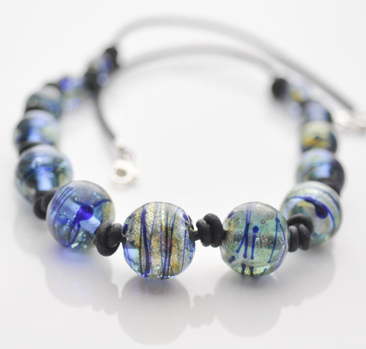 Graduated Necklace (Knotted) - Silver Foil Trail Beads