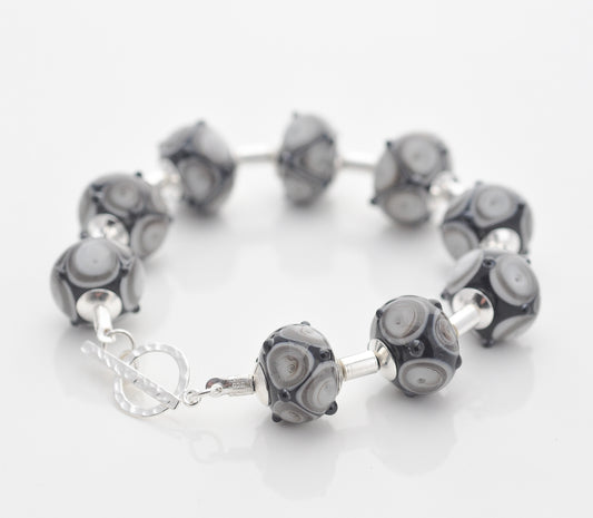Sterling silver tube bead bracelet: Monochrome Bubbles
