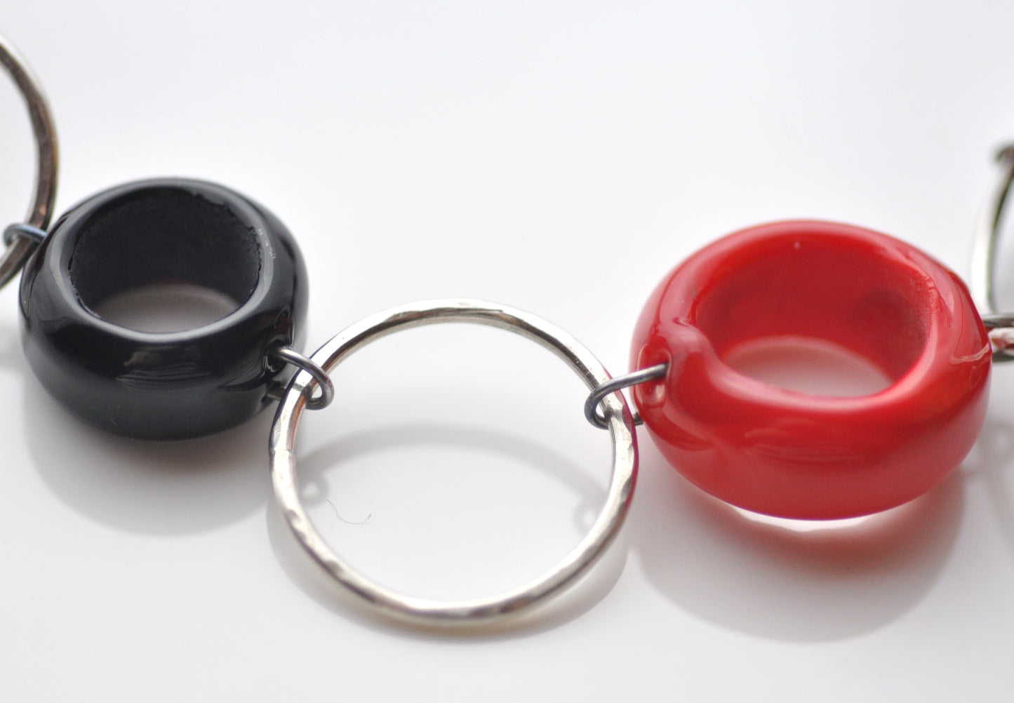 Glass Ring Necklace: Red and Black
