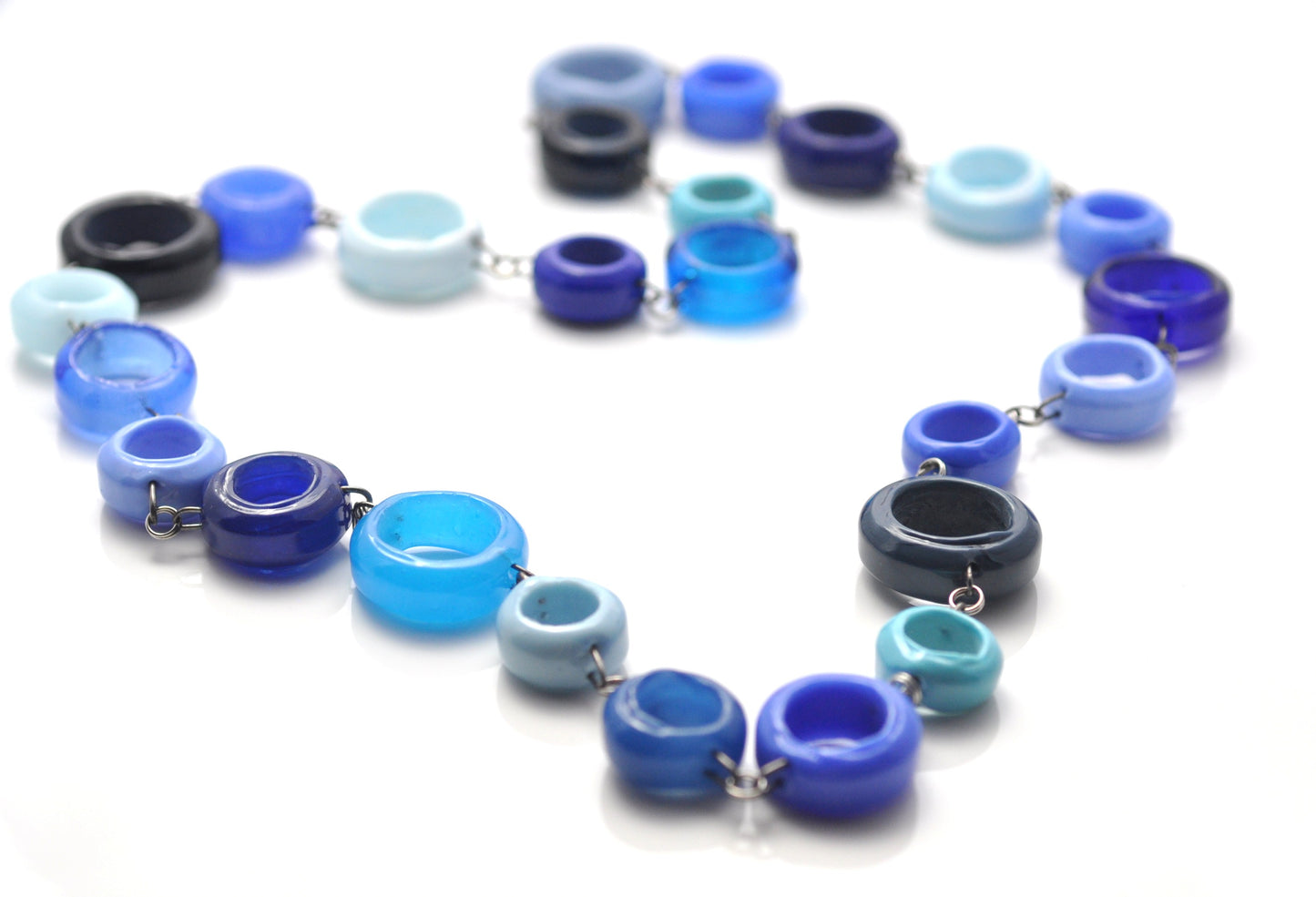 Glass Ring Necklace: Shades of Blue