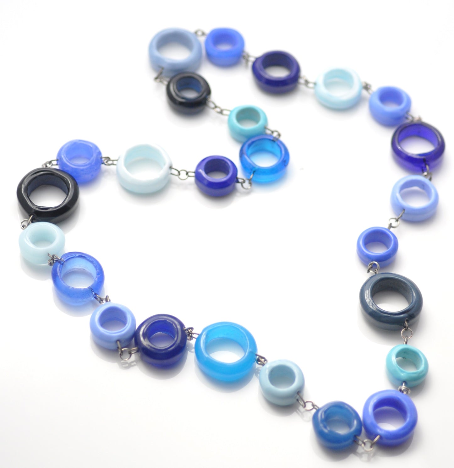 Glass Ring Necklace: Shades of Blue