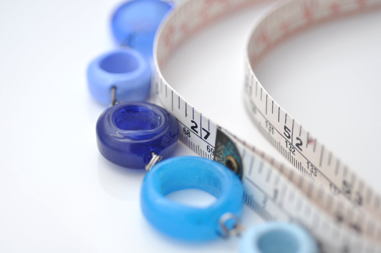 Glass Ring Necklace: Shades of Blue