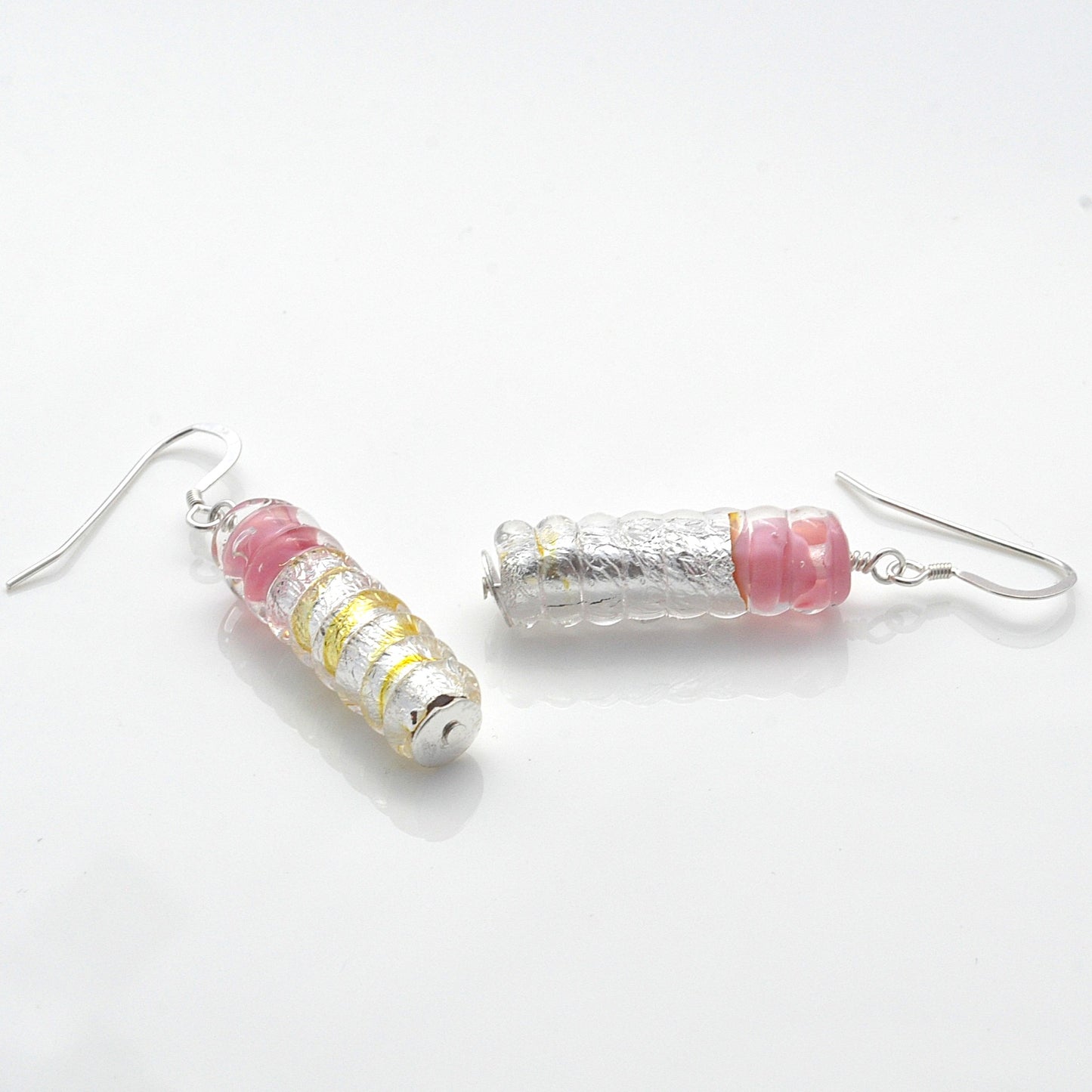 Earrings: Silver foil tube